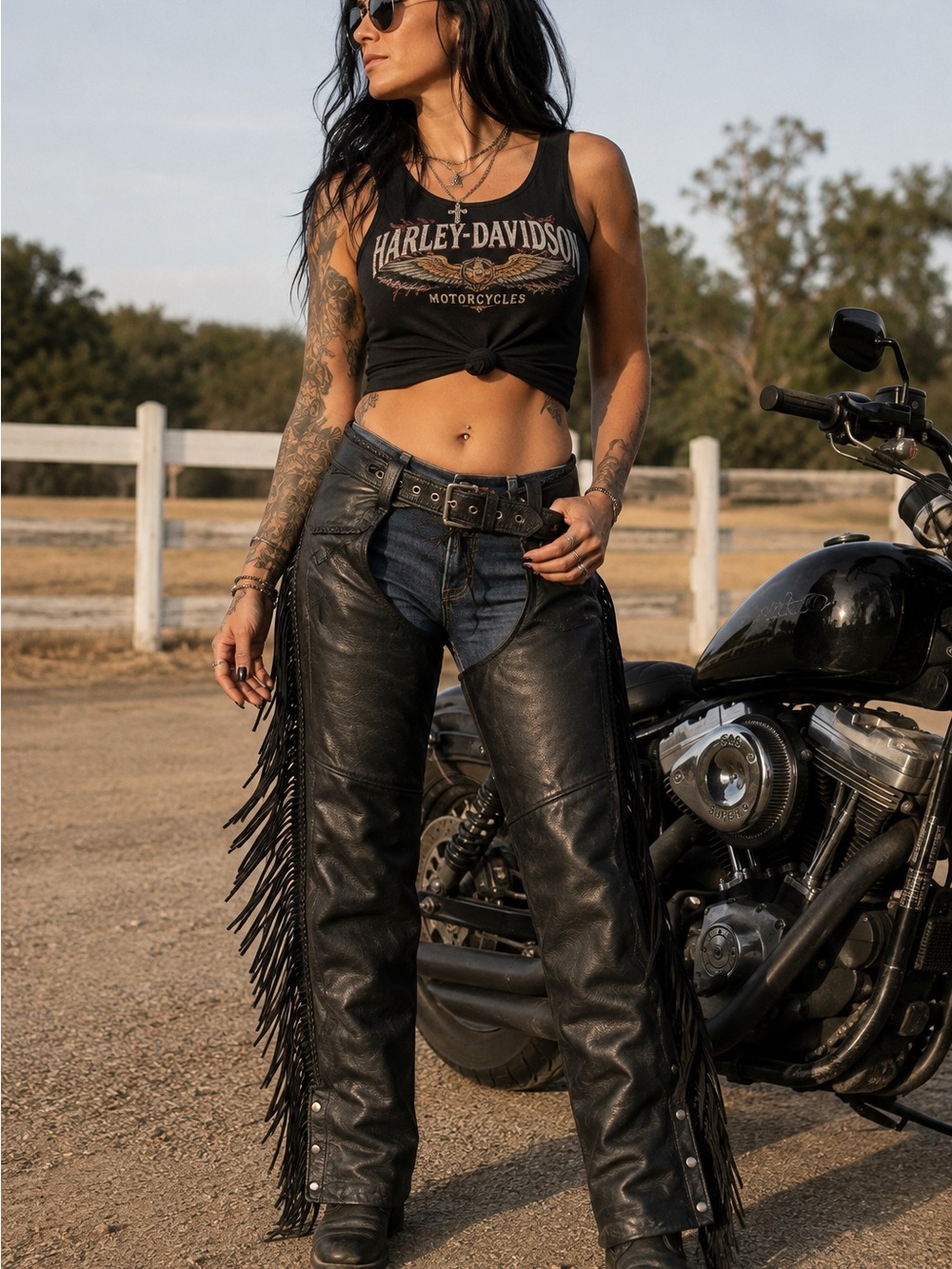 FMC Genuine Leather Fringe Motorcycle Chaps – Size Large